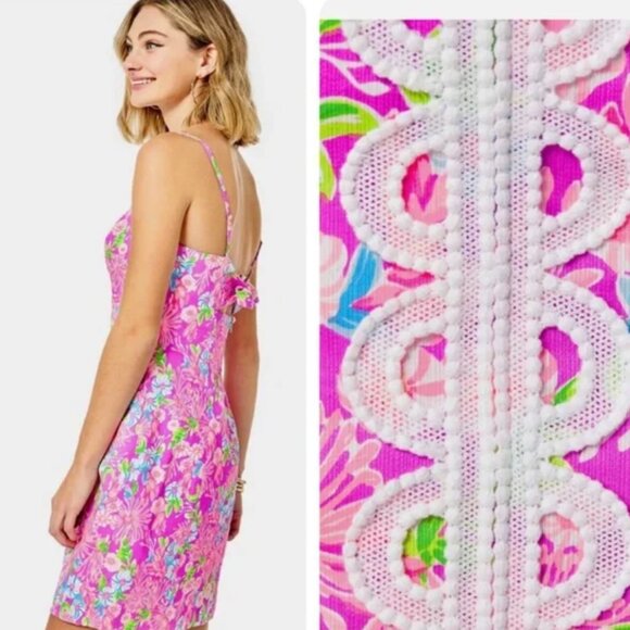 Lilly Pultizer Shelli Stretch Midi Dress Amethyst Embroidered Pink Size 6 - Picture 2 of 12